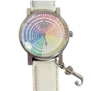 Juicy Couture Watch Rainbow Number Face Silver J Charm White Leather Strap